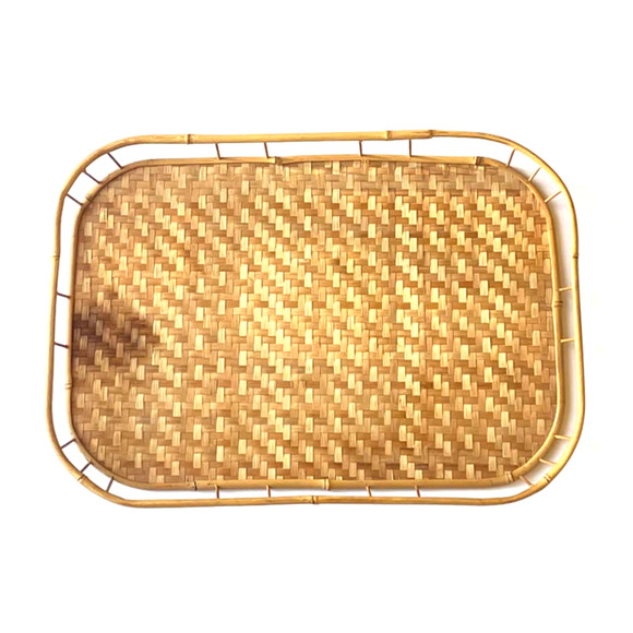 Vintage Boho Shallow Wicker Basket Tray